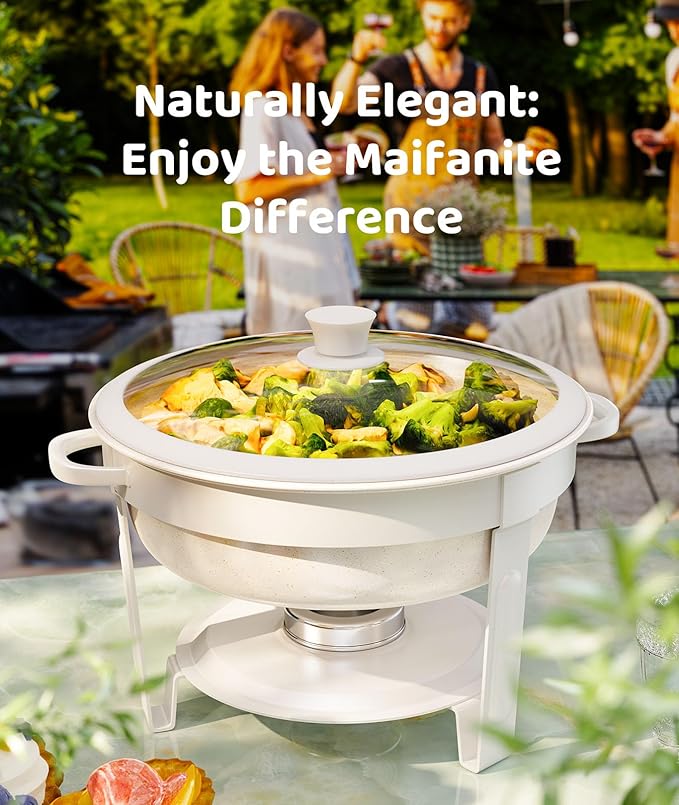 Chafing dishes for buffet 4PACK, [Game Changer Maifanite-Coated] Chafing Dish Buffet Set Offer the Elegance of nature, 5QT Food Warmers for Parties Serve for Wedding, Birthday, Church Events, ETC