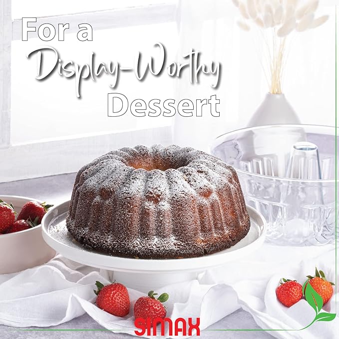 SIMAX Clear Glass Fluted Bundt Cake Pan, Heat, Cold, and Shock Proof, 2.1 Quart (8.4 Cups), Made in Europe, Great for Ring Cakes, Puddings, Desserts, Monkey Bread, and More, Dishwasher Safe