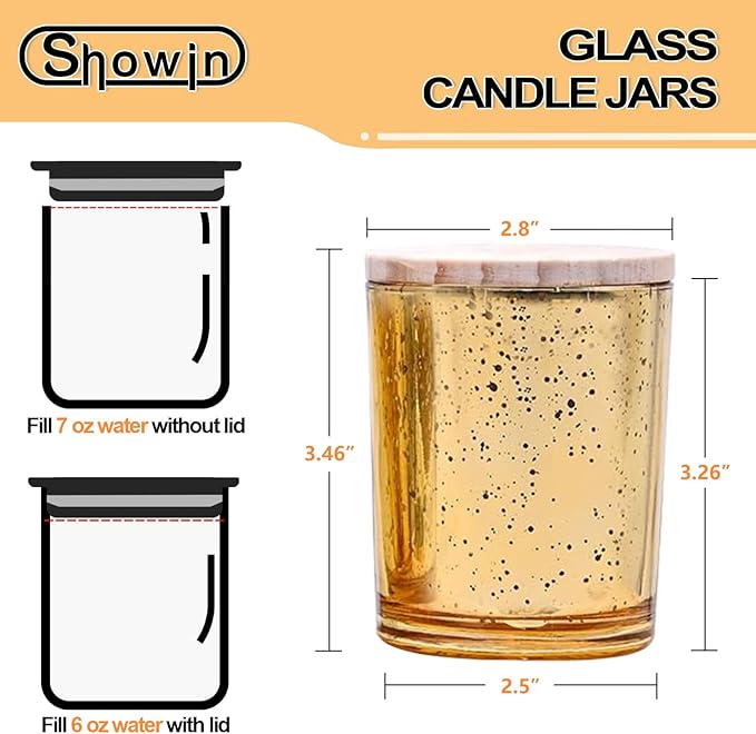 Thick Candle Jars for Making Candles 16 Pcs, 7 OZ Empty Jars with Wood Lids for Candle Making, Sample Container, Gold