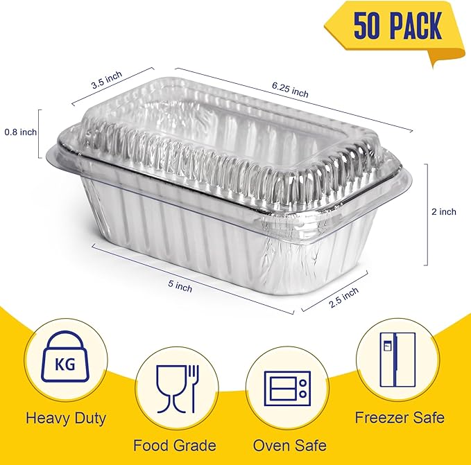 Small Aluminum Pans wth Lids, 100 Pack Disposable Aluminum Loaf Pans 6x3.5x2 Inch, Thick Foil Pans Cookware for Baking Cakes, Bread, Meatloaf, Mini