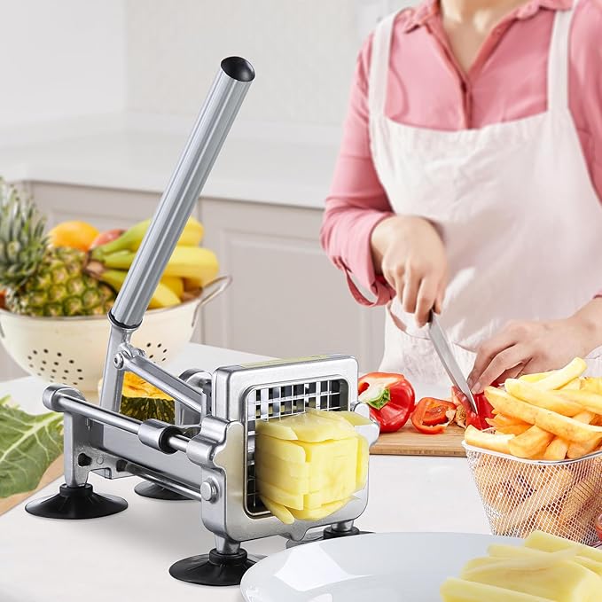 VEVOR French Fry Cutter, Potato Slicer with 1/2", "3/8", "1/4 Stainless Steel Blades, Manual Potato Cutter Chopper with Suction Cups, Great for Potato, French Fries, Cucumber, Vegetables, Carrot