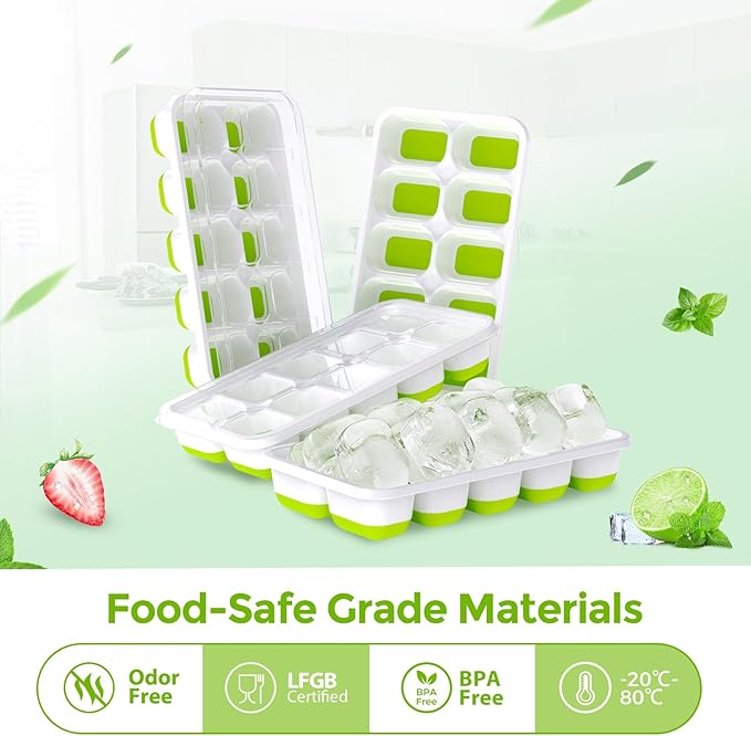 DOQAUS Ice Cube Trays 4 Pack, 40 pcs Silicone Ice Cubes Tray Maker with Spill-Resistant Removable Lid, Easy Release & Pop out, LFGB and BPA Free, Stackable Flexible, for Soup, Food, Cocktail, Coffee