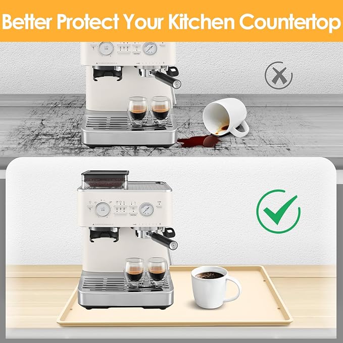 TOHONFOO Silicone Coffee Maker Mat with Lip, 19.7'' x 15'' Heavy Duty Coffee Maker Mat for Countertops, Coffee Tray Fit Under Coffee Machine Appliance Automatic Machines Espresso Accessory, Beige