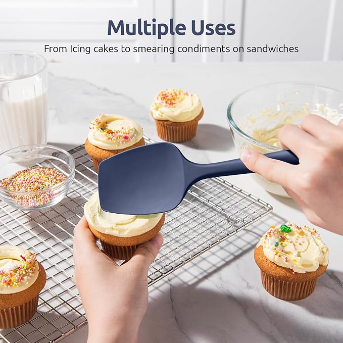 U-Taste Silicone Spoon Spatula Set, 600ºF High Heat Resistant Food Grade Flexible Rubber Scraper, Cooking Mixing Baking Kitchen Utensils Set of 3 (Midnight Blue)