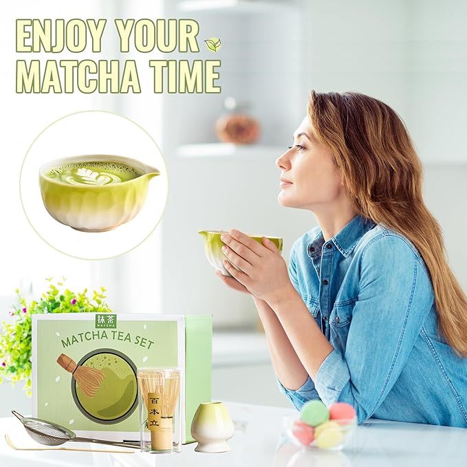 Matcha Whisk Set, 5Pcs Matcha Set, Matcha Kit with Bowl, Whisk and Holder, Bamboo Scoop, Sifter for Making Breakfast, Latte, Matcha Lovers,Tea Enthusiasts Christmas