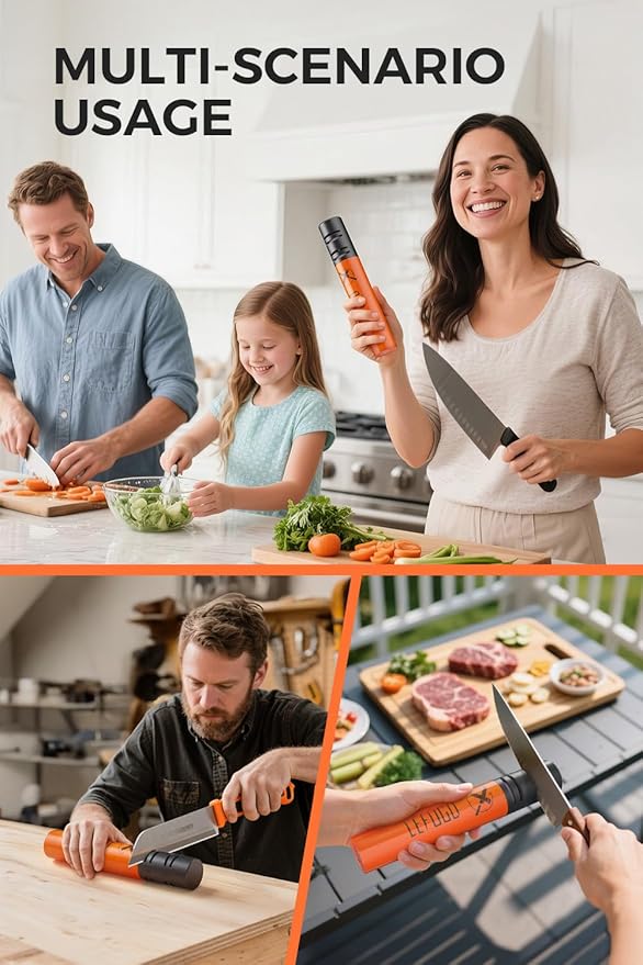 Electric Knife Sharpener, 3 Speed Max 7000RPM Handheld Sharpener for Kitchen Knives, Electric Knife Sharpening Tool of Portable Cordless Rechargeable 2000mAh (Orange)