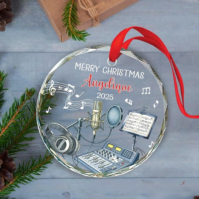 Recording Vocals Instrument Xmas Glass Ornament, Personalized Musical Instrument Christmas Ornament Gifts for Singer Vocalist, Custom Text & Name Singer Recording Vocals Glass Ornament Christmas 2025
