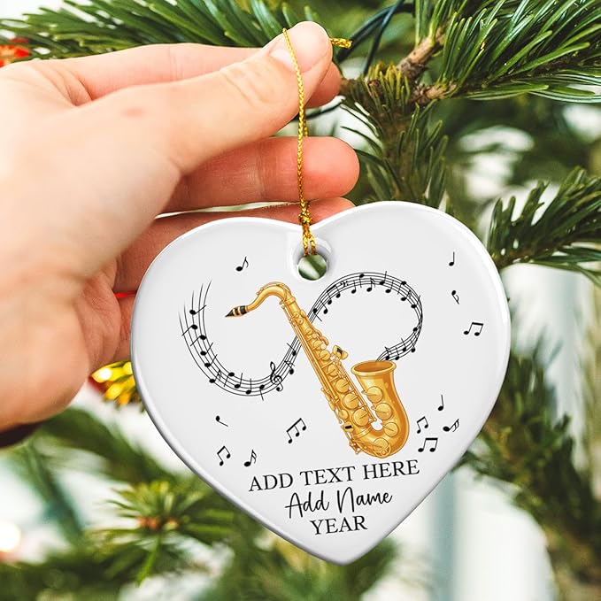 Personalized Saxophonist Christmas Ceramic Ornament 2025, Custom Text Name & Year Saxophone Player Xmas Ornament, Saxophone Musical Instrument Ornaments for Xmas Tree, Gifts for Music Lovers