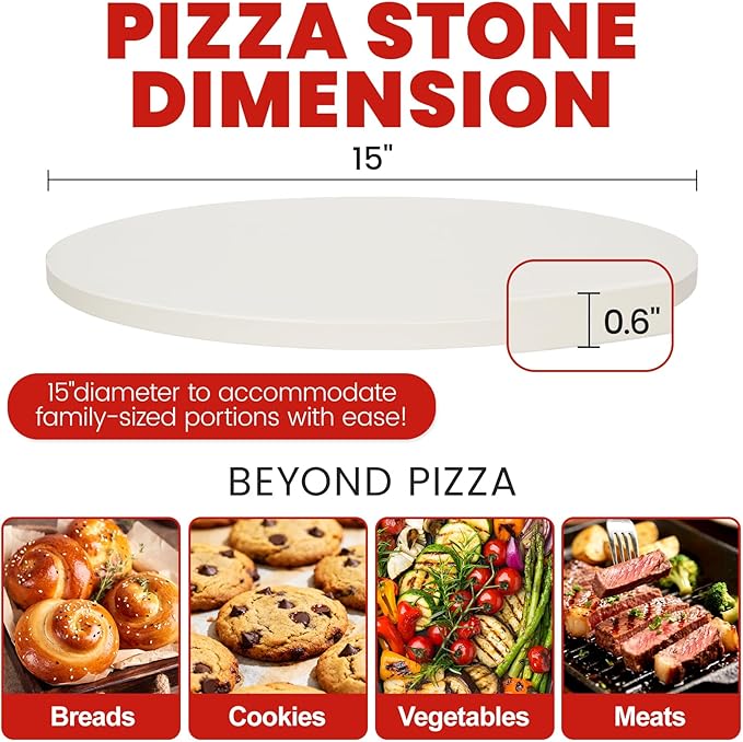 GOOD GAIN Pizza Stone for Oven Grill - 15'' Round Baking Stone for Bread, Pies | Cordierite Oven Stones for Cooking | Indoor,Outdoor | Durable, Heat Shock Resistant (White)