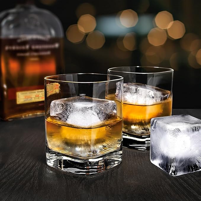 Ice Cube Tray for Freezer,2 Pack Large Ice Cube Molds for Whiskey,2Inch Square Ice Cube Tray,Easy-Release Ice Mold,16 Giant Ice Cubes for Bourbon Cocktail(Grey)