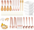 Charcuterie Board Accessories with 3 Oz Ceramic Dip Bowls, Wooden Handle Rose Gold Cheese Spreader Butter Knive Set Kit, Mini Tongs, Spoons, Forks,Honey Dipper, Cocktail Picks