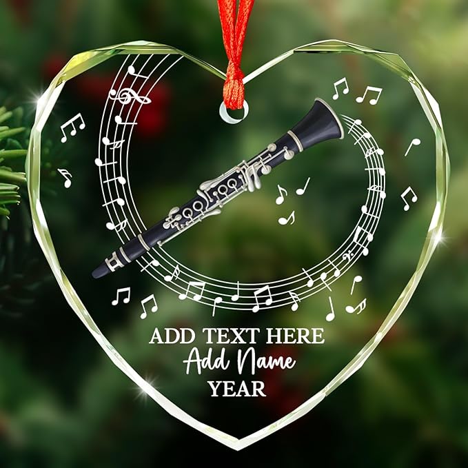 Personalized Text Name Year Clarinet Instrument Glass Ornament, Custom Clarinet Player Christmas Ornaments 2025, Clarinetist Xmas Tree Hanging Ornament, Xmas Decor Gift for Friend Coworker