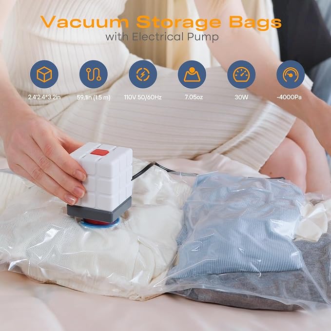 Vacuum Seal Bags for Clothing, 22 Pack Vacuum Storage Bags (4 Jumbo, 4 Large, 4 Medium, 6 Small, 4 Roll) for Clothes Comforters, Travel Space Saver Bag with Compact Electric Pump (2025 Upgrade)