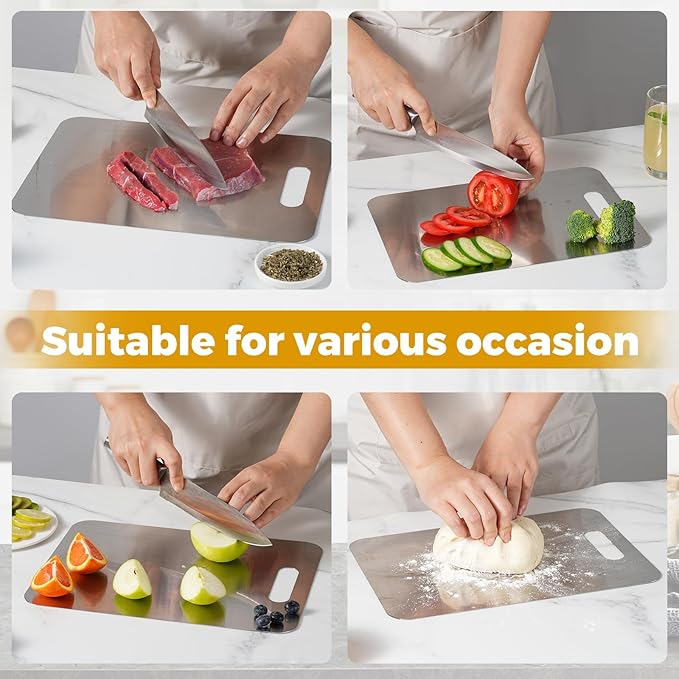 Tavano Titanium Cutting Board,100% Pure Titanium Cutting Boards for Kitchen,Double-side Available Cutting Board for Vegetables,Meat,Fruits,Easy to Store and Clean(S+M+L)