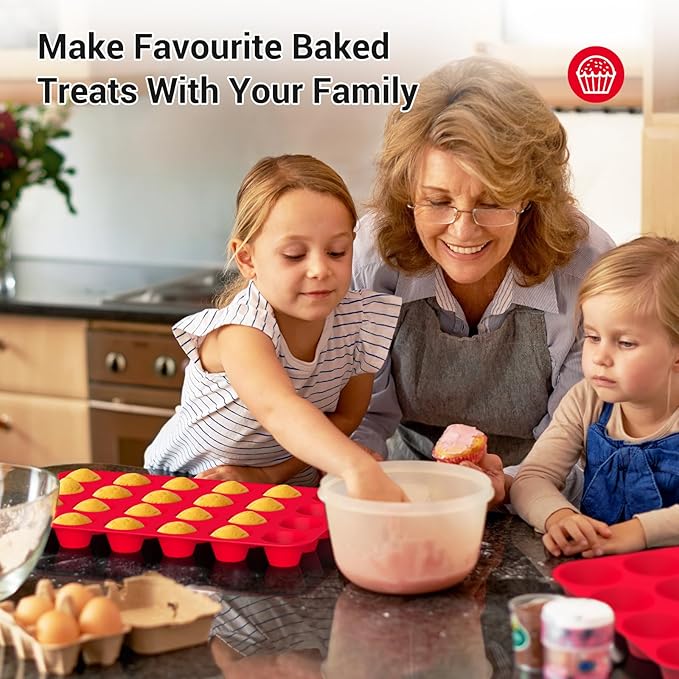 Redfly 24-Cup Silicone Mini Muffin Pan – 2 Pack Cupcake & Muffin Baking Tin Cupcake Pans