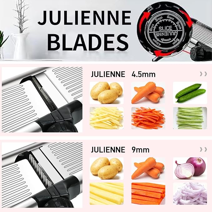 Mandoline Food Slicer, Adjustable Mandoline Slicer for Kitchen, Stainless Steel Mandolin Vegetable Chopper for Potato/Tomato/Onion, Vegetable Slicer Julienne Cutter with Cut-Resistant Gloves