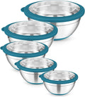 TeamFar Mixing Bowls, 5PCS Stainless Steel Serving Salad Bowls with Lids, For Kitchen Mixing/Baking/Storing/Prepping, Visible & Airtight, Non-Slip Bottom - 4.6/3.5/1.5/1 / 0.7 QT, Dark Blue