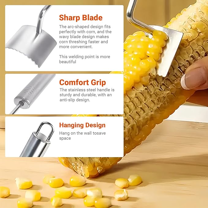 2pcs Stainless Steel Corn Peeler Stripper with Serrated Blade, Long Oval Ergonomic Handle Corn Remover Tool for Cob, 2025 Upgraded Gadget Tool for corn on the cob