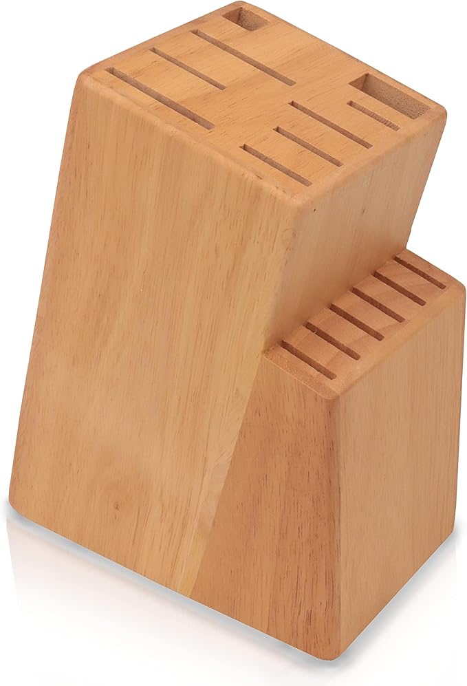 Kitchen knife holder elegant & sturdy (15 slots). Universal knife block with slots for knives, scissor and sharpenner. Knife Block without Knives. Kitchen knife holders for counter top. (Pine)