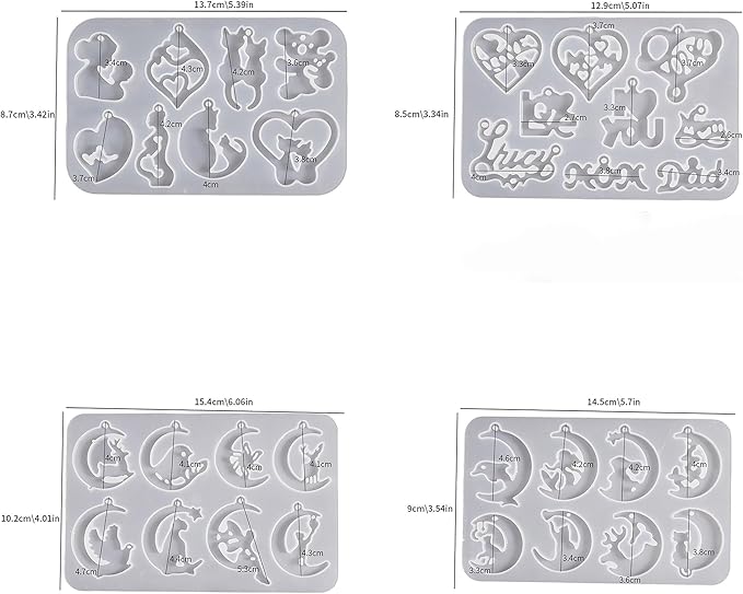 4 Pack Pendant Earring Molds - Animal & Moon Shapes, Silicone & Resin Casting Molds for Candle Making & Home Decor