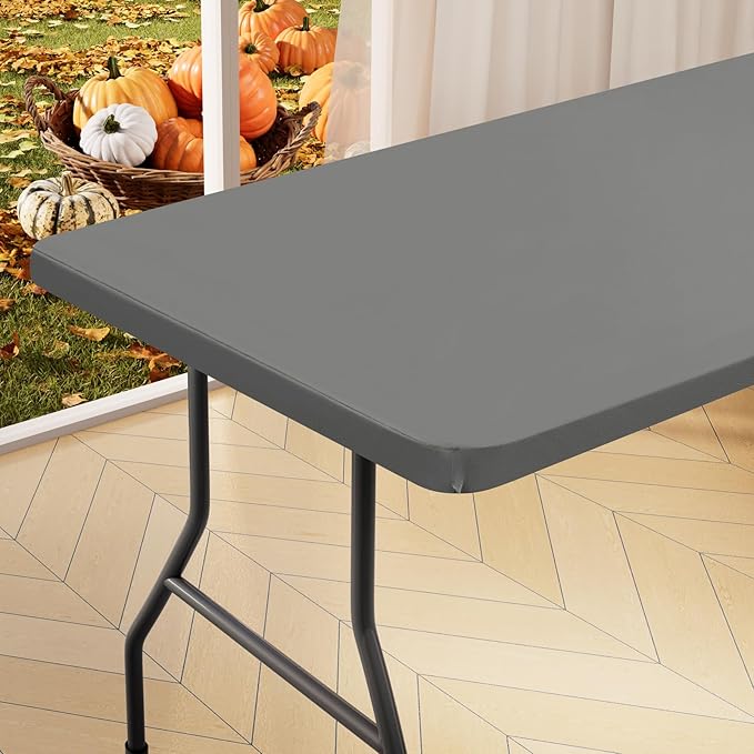 homing Rectangle Table Cloth Cover, Waterproof Polyester Elastic Fitted Tablecloth, Fits for 8 Foot Folding Tables, Washable Table Protector for Picnic, Camping, Outdoor (Grey, 30" x 96")