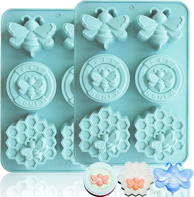 2Pcs Bee Silicone Molds Honeybee Silicone Mold for Making Homemade Soap, Lotion Bar, Jello, Bath Bomb, Beeswax, Candle