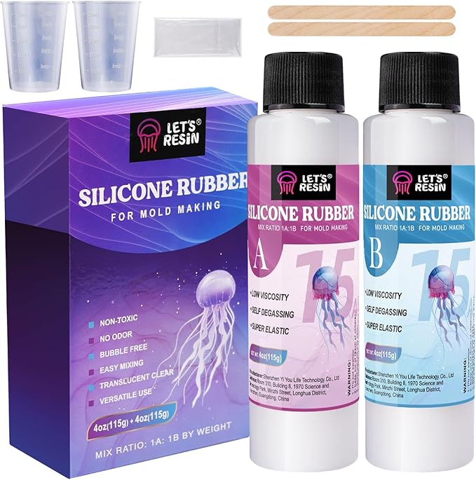 LET'S RESIN 8oz Silicone Mold Making Trial Kit, Fast Cure Mold Making Silicone Rubber, Easy Mixing, Flexible Platinum Cured Molding Silicone for Casting Resin Molds & Silicone Molds (Translucent)