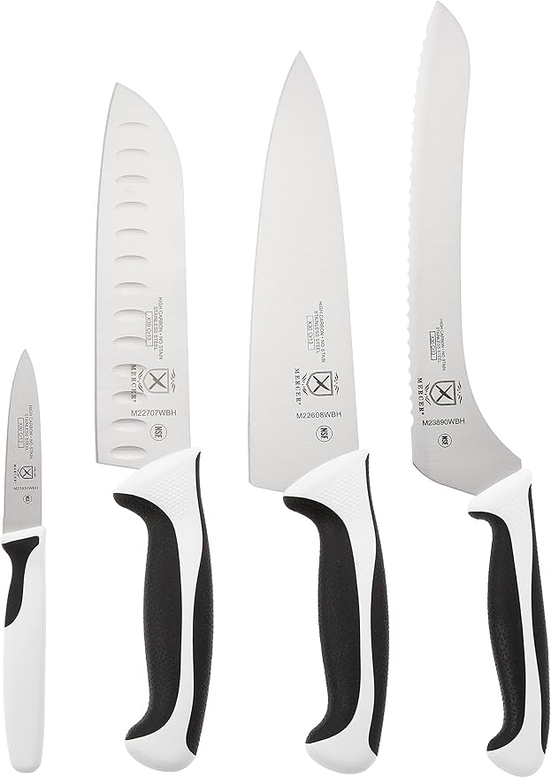 Mercer Culinary Millennia 5-Piece Magnetic Board Set, Bamboo, White Handles (M21981WBH)