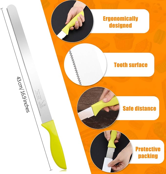 Boao 3 Pieces Kitchen Baking Tools, Adjustable Cake Levelers, Double Wire Cake Slicer Levelers and Stainless Steel Knife with Plastic Handle for Wedding Birthday Leveling and Molding