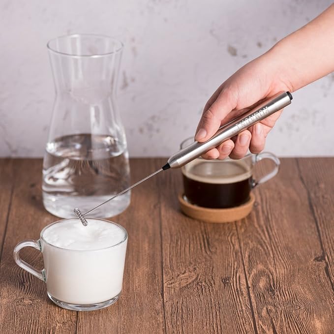 Handheld Milk Frother, ROMAUNT Battery Operated Electric HandHeld Portable Mini Mixer Machine Foam Coffee Maker for Latte Cappuccino Milk Foamer 304 Stainless Steel Whisk