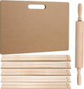 Newtay 12 Pcs Pottery Tools Include 1 Wood Rolling Pin Sculpting Polymer Clay Tools 1 Portable Wedging Board for Pottery with Built in Handle and 10 Pcs 5 Size Pottery Teaching Rolling Mud Stick Guide
