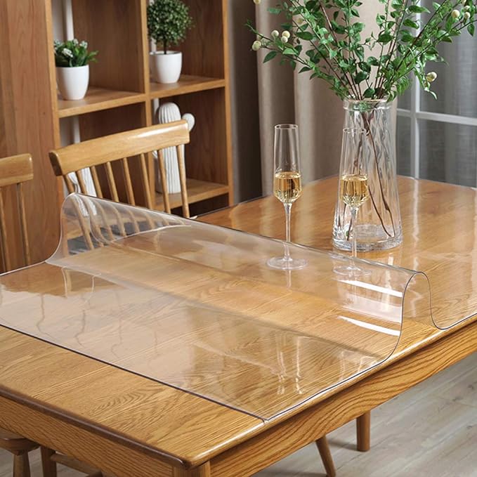 Multisize Clear Plastic Tablecloth Dining Coffee Trainning Table Protector Thicken Protective Desk Cover Waterproof Wipeable Roll Easy Clean PVC Vinyl Coffee Buffet Tabletop Protection Pad 20x72