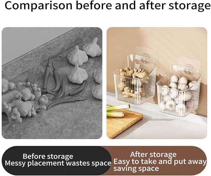 6Pack Wall Mount Organizer, Adhesive Cabinet Door Storage Bins, Clear Makeup Containers, Stackable Organizer Basket for Kitchen, Bathroom, Cabinet, Pantry, Office，Refrigerator Small Items storage