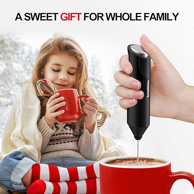 Bonsenkitchen Electric Milk Frother Handheld, Portable Whisk Milk Foam Maker, Drink Mixer for Coffee, Matcha, Electric Stirrer Coffee Mixer, Battery Operated(Not Included)