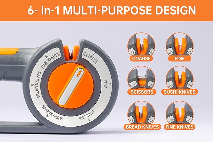 Kitchen Knife Sharpener, 6-in-1 Stage Pocket Knife Sharpeners, Manual Knife Sharpener with Ceramic Rods, Diamond Sand, Tungsten Steel Sheets, Chefs Choice Knife Sharpeners for Kitchen Knives