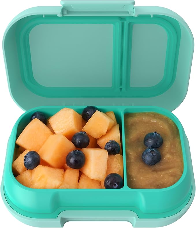 Bentgo Kids Snack - 2 Compartment Leak-Proof Bento Box Container for Snacks and Small Meals, Easy-Open Latch, Dishwasher Safe, BPA-Free for School, Daycare, & Sports - Ideal for Ages 3+ (Aqua)