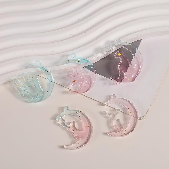 4 Pack Pendant Earring Molds - Animal & Moon Shapes, Silicone & Resin Casting Molds for Candle Making & Home Decor