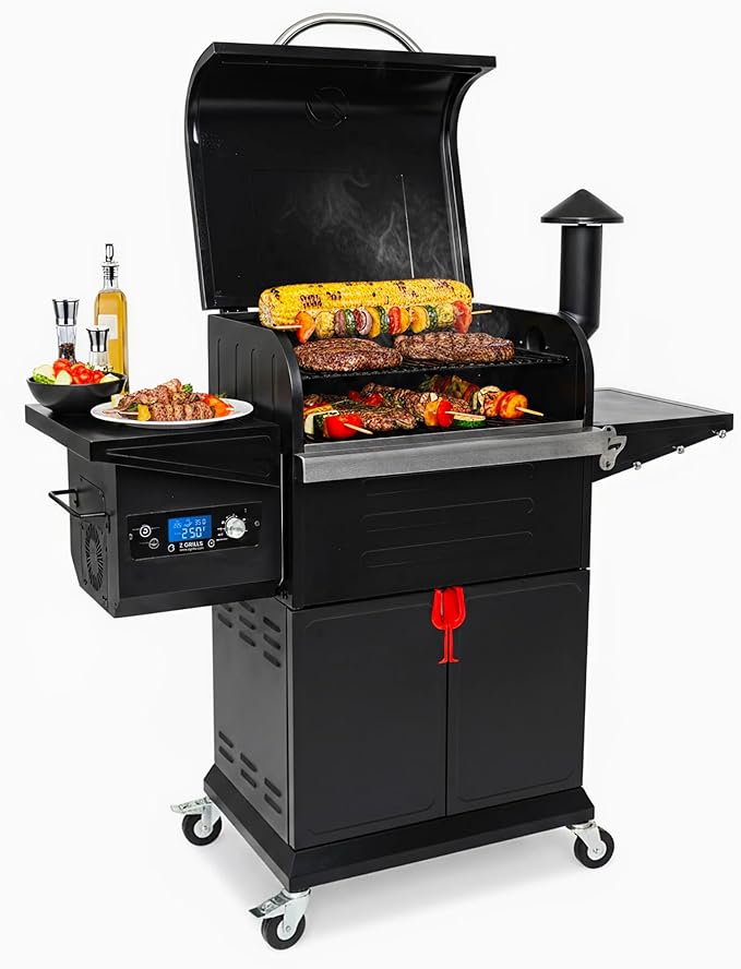 Z GRILLS Wood Pellet Grill & Smoker 8-in-1 Pellet Grill with Automatic Temperature Control，Meat Probes，572 Sq. in Area for Backyard Camping Outdoor Party