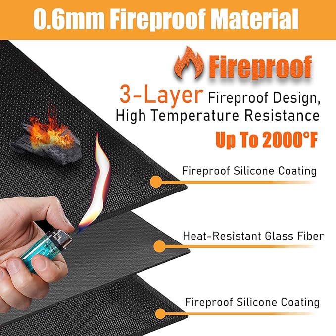 TOHONFOO 70 x 48 in Grill Mats for Outdoor Grill, Fireproof Griddle Mats Compatible with Blackstone to Protect The Deck, Griddle Accessories Compatible with Blackstone - 0.6mm