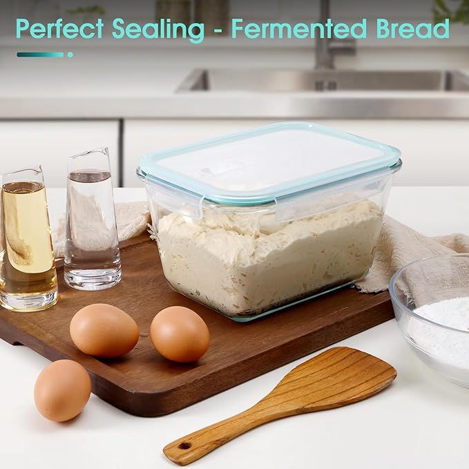 NUTRIUPS 2.7QT Glass Bread Pan with Lid, 8.6x5.1 Inch Deep Loaf Bread Baking Nonstick Pans with Airtight Lids, Rectangular loaf pan for Homemade Meatloaf Sourdough (2.6L Rectangle)