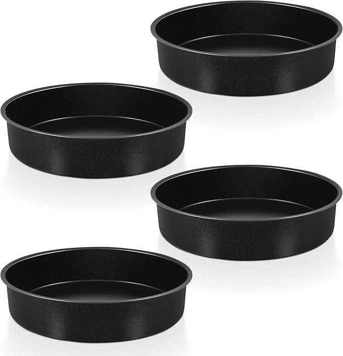P&P CHEF Non-stick Cake Pan Set 4, 9.5 Inch Round Baking Cake Pans Tins for Tier Smash Cakes, Non-Toxic & Solid, Stainless Steel Core & Leak-Proof, 4Pcs
