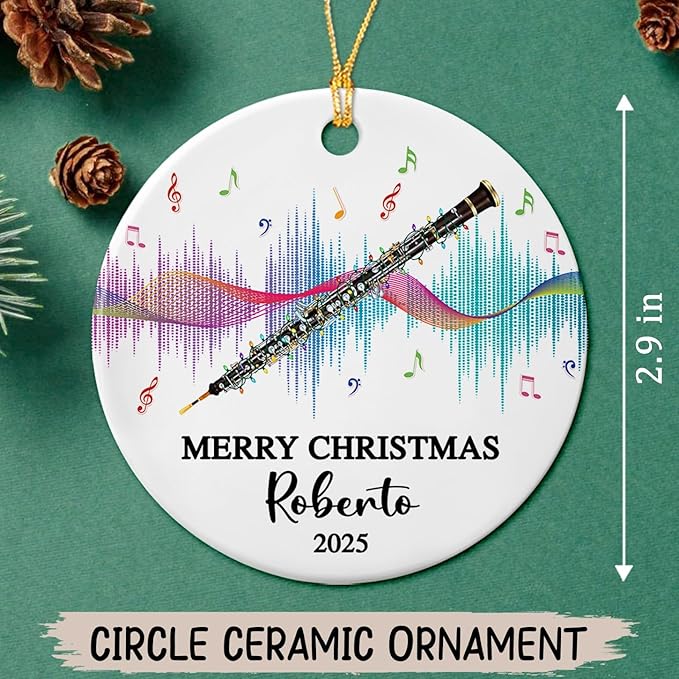 Personalized Oboe Instrument Ceramic Ornament, Customized Text Year Name Oboist/Oboe Musical Player Christmas Ornaments Gift for Women Men Friends Kids, Oboes Musical Lover Appreciation Ornament