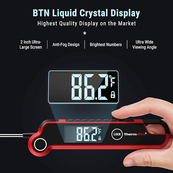 ThermoPro TP620 Instant Read Meat Thermometer Digital, Cooking Thermometer with Large Auto-Rotating LCD Display, Waterproof Food Thermometer Digital for Kitchen, BBQ, or Grill