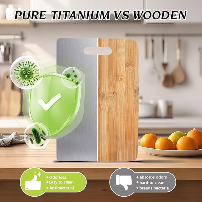 Titanium Cutting Boards For Kitchen, 100% Pure Cut Titanium Cutting Board, Food Grade Quality, Double-sided non-toxic, Easy To Clean, Dishwasher Safe And Will Not Absorb Odors(18L*10W)