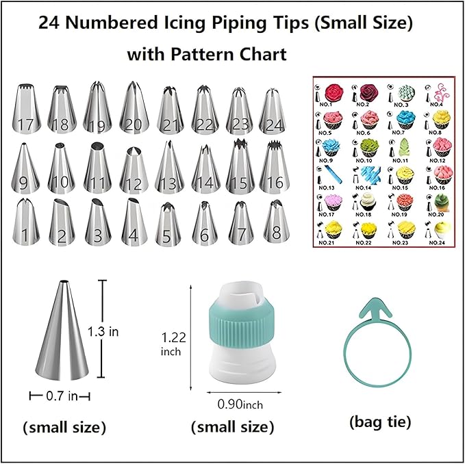 298 Pcs Cake Decorating Kit with Cake Turntable,Cake Leveler,24 Numbered Icing Tips,2 Spatulas,3 Comb Scrapers,8 Carved Pens,100 Pastry Bags,100 Paper Cupcake Liners, (Green)