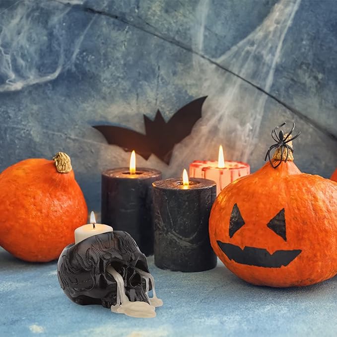 Skull Candle Holder Mold Tealight Candlestick Holder Resin Slicone Mold Crafts for Party Halloween Home Bar Decoration