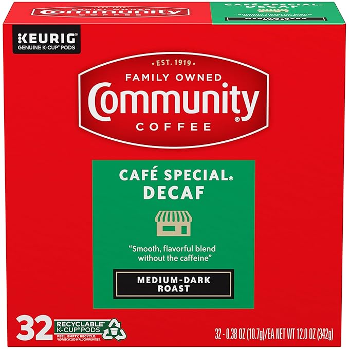 Community Coffee Café Special Decaf, Medium-Dark Roast, Single-Serve Keurig K-Cup Pods, 32 Count (Pack of 1)