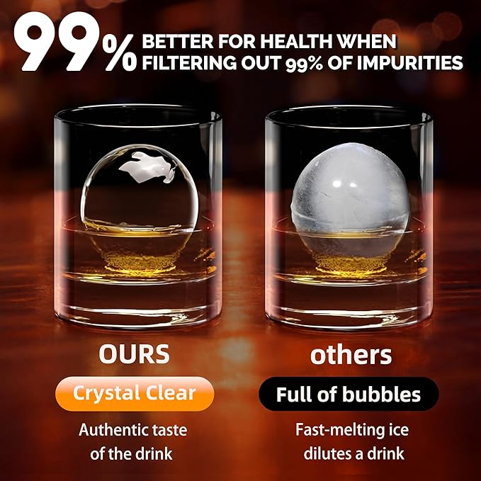 Clear Ice Cube Maker Tray – 2.5 Inch Large Round Ice Ball Mold, Stainless Steel & Silicone, Slow Melting Clear Sphere Ice for Whiskey, Cocktails, and Home Bar Use (Black-1 Pack)