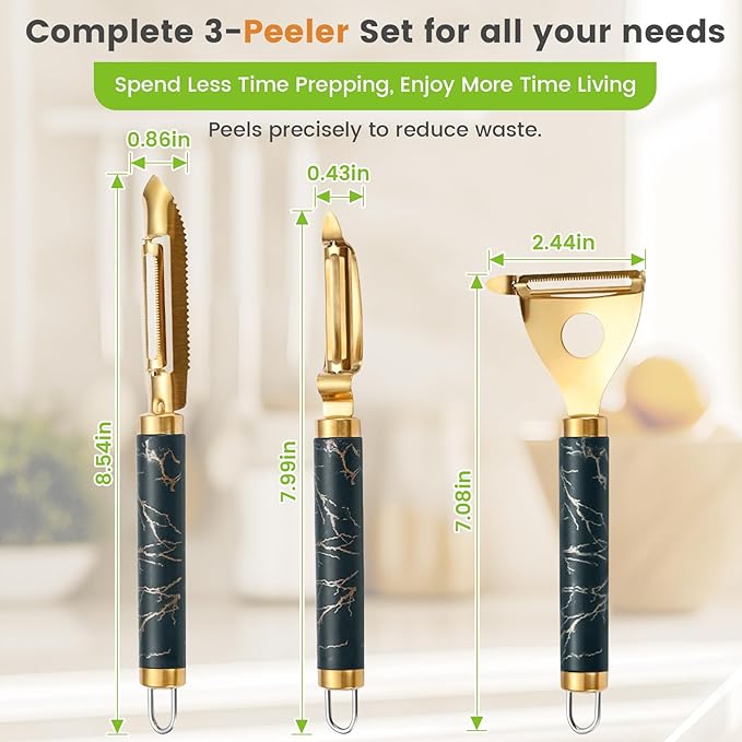 3Pcs Premium 304 Stainless Steel Potato Vegetable Peelers for Kitchen, Ultra Sharp Fruit Peeler & Fish Scaler with Real Wood Handle, Y Peeler for Corn, Apple, Carrot