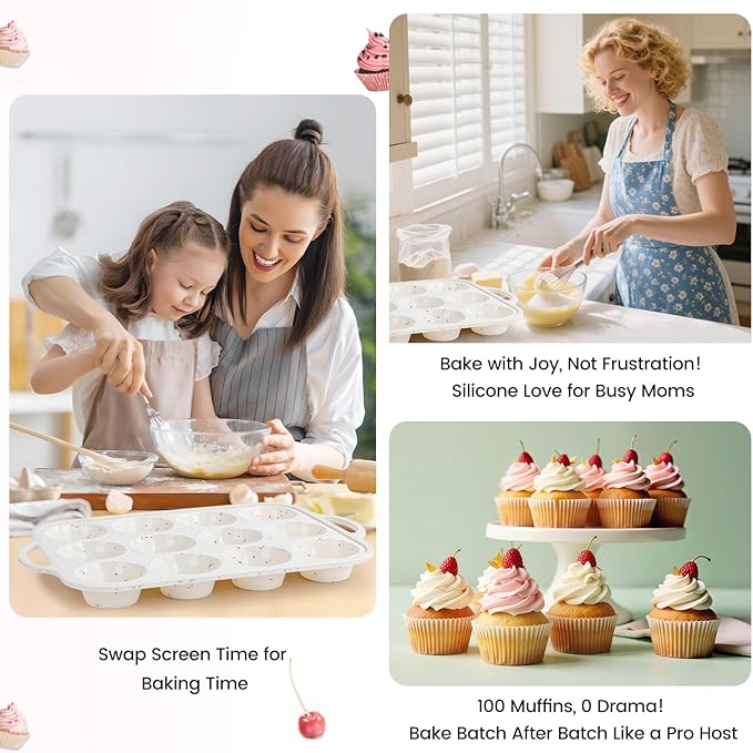 Silicone Muffin Pans for Baking 1 Pack, 2.8 Inch with Metal Reinforced Frame, Regular Size Nonstick Silicone Cupcake Pan 12 Cups for Baking Homemade Muffins, Cupcakes, Dishwasher Safe BPA Free